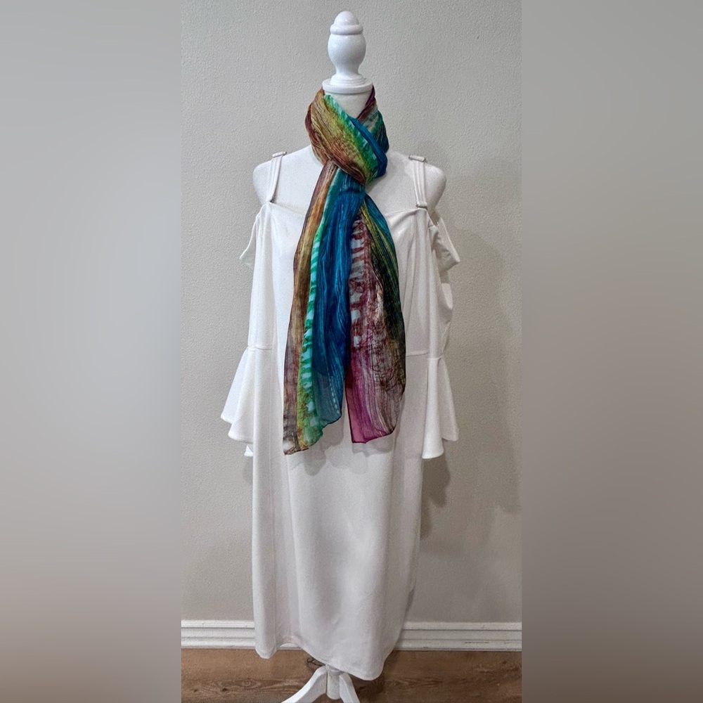 🤍”R & M Richards” NWOT White Cold-Shoulder Midi Dress w/Ruffled Sleeves - Picture 6 of 14
